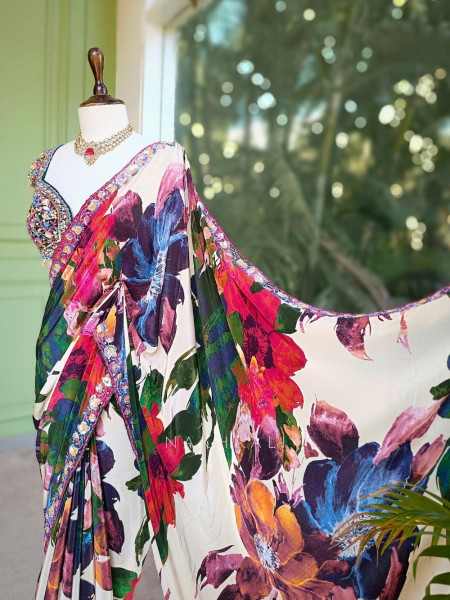 Picasso Multicolor Floral Saree with Sequin Work