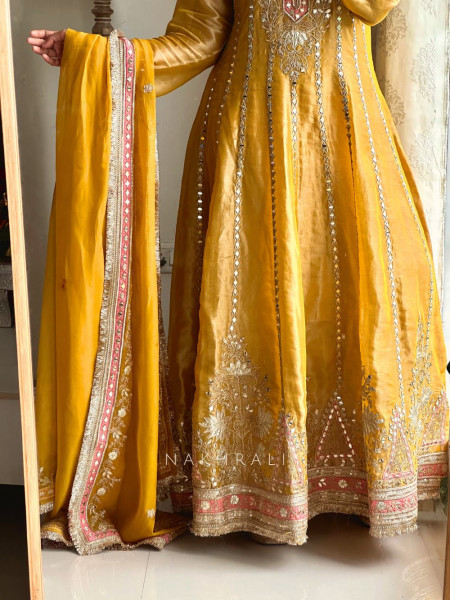 Aria Mustard Tissue Anarkali with Gota Patti & Zari Work