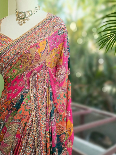 Rangvilasa Multicolor Mirror Embroidered Saree with Readymade Blouse