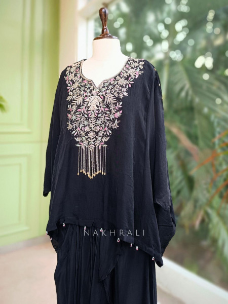 Bold Noir Kaftan and Skirt Set