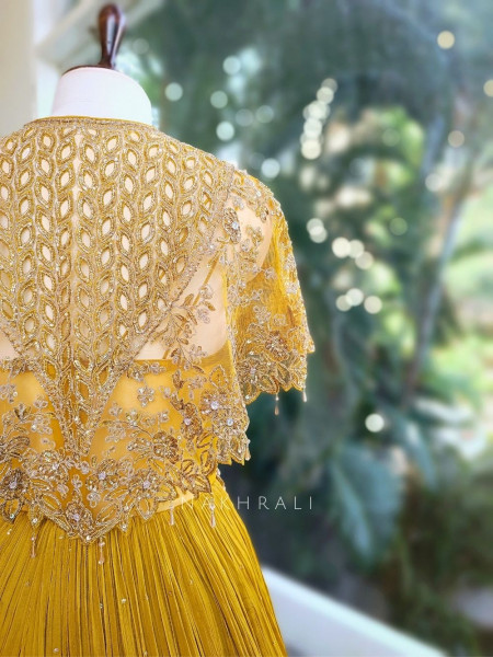 Evelyn Yellow Embroidered Gown with Cape Jacket