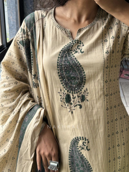 Rangini Green Cotton Suit Set with Paisley Print