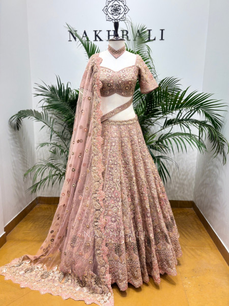 Swara Peach Bridal Lehenga with Sequin & Thread Embroidery