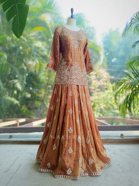Zoraya Brown Zari & Sequin Gharara Set