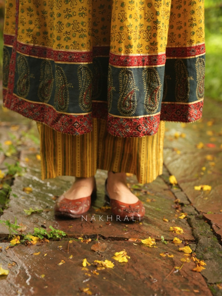 Imroz Mustard Cotton Flared Kurta