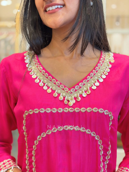 Rivka Magenta Silk Kurta Pant Set with Embroidery Tassel Work