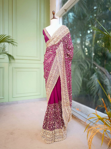 Vanya Maroon Zari Sequin Saree