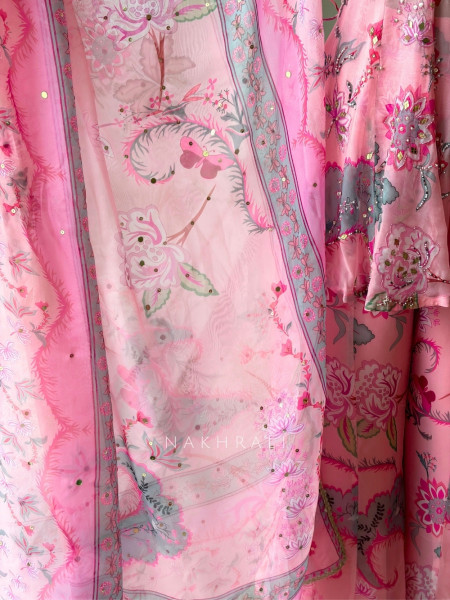 Rhythm Pink Georgette Indo-Western Palazzo Set