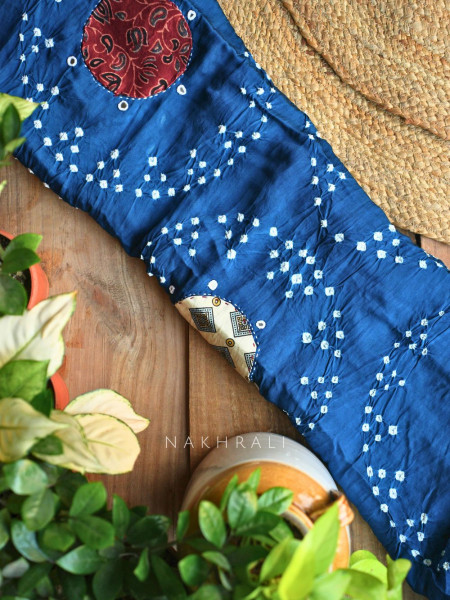 Manjari Blue Bandhej Saree with Running Blouse Piece