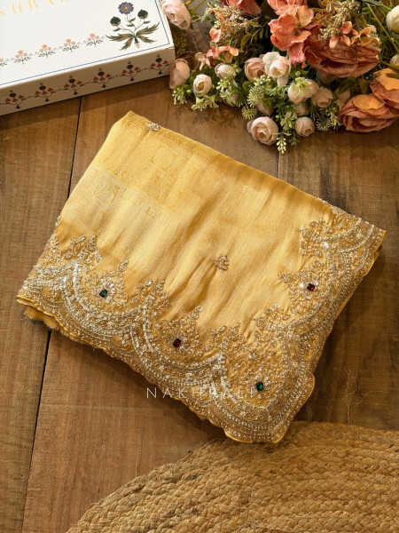 Mirev Gold Zari Weaved Saree with Beads Sequin Embroidery