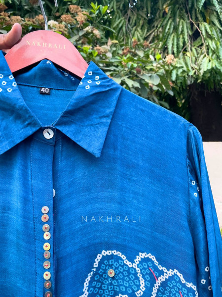 Rangva Blue Printed Shirt with Floral Motif