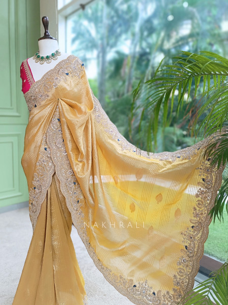 Tanisha Mustard Saree with Zari, Sequin and Beads Work