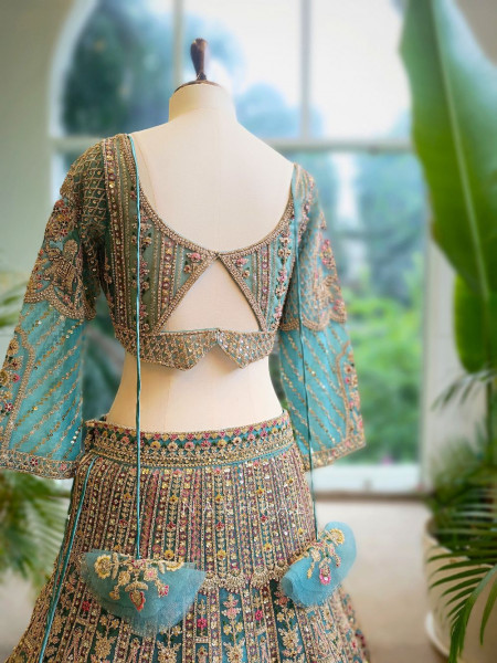 Aurelia Sky Blue Net Lehenga with Zari & Sequin Embroidery