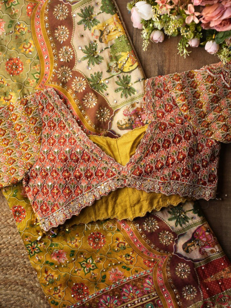 Virel Rust Designer Saree with Bead Stone Embbroidered Blouse