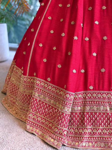 Saanvika Red Silk Bridal Lehenga with Zari Sequin Work