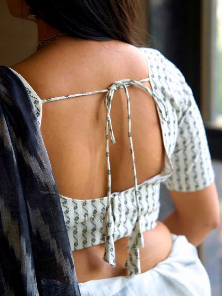 Gayatri White Cotton Blouse with Back Opening