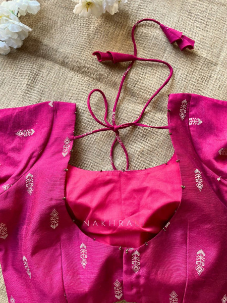 Miwa Magenta Silk Blouse with Ikat Butti