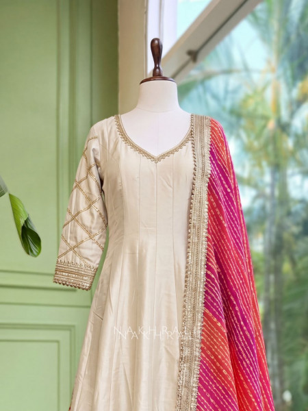 Malhar Cream Anarkali and Sunrise Bandhani Set