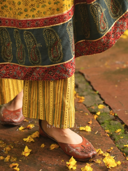 Imroz Mustard Cotton Flared Kurta