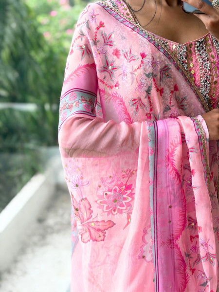 Rhythm Pink Georgette Indo-Western Palazzo Set