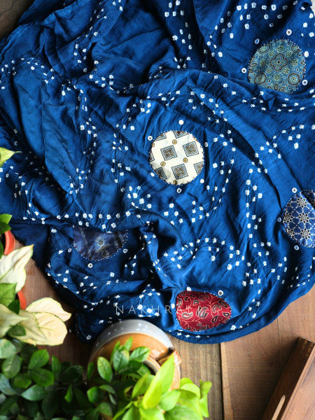 Manjari Blue Bandhej Saree with Running Blouse Piece