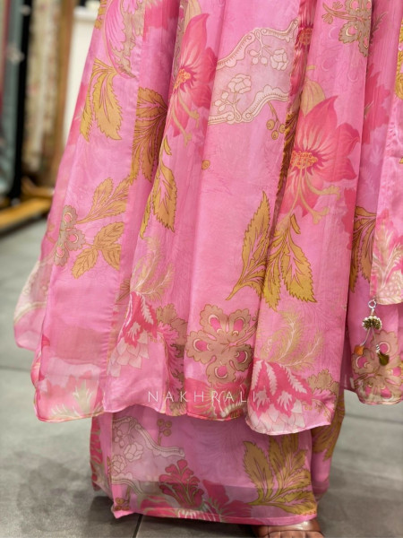 Ever Bloom Soft Pink Floral Georgette Anarkali Suit Set