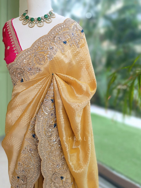 Tanisha Mustard Saree with Zari, Sequin and Beads Work