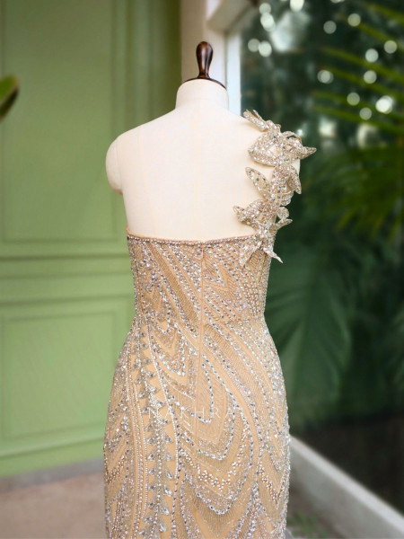 Opal Dawn Golden Gown with Stone, Sequin & Cut Dana Work