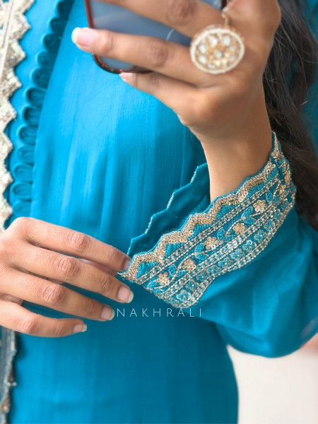 Zaira Faux Blue Premium Faux Georgette Anarkali Suit Set