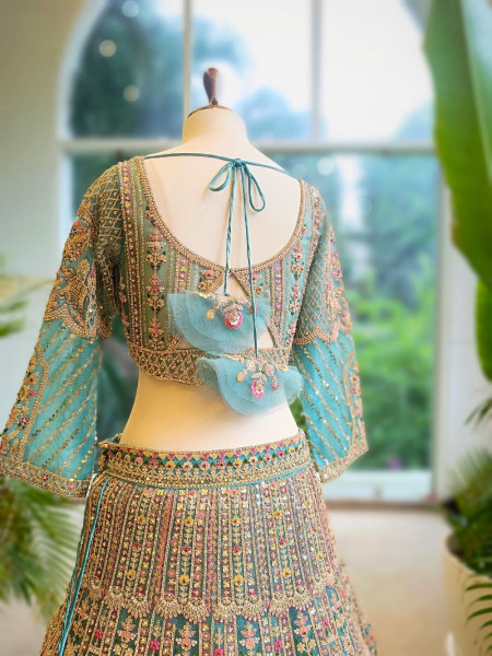 Aurelia Sky Blue Net Lehenga with Zari & Sequin Embroidery
