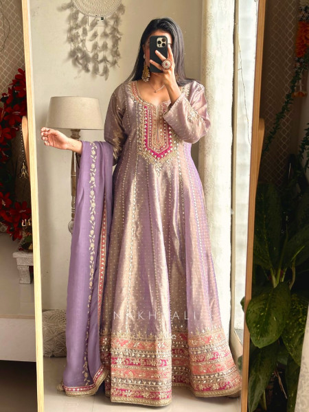 Amara Purple Tissue Gota Patti & Zari Anarkali