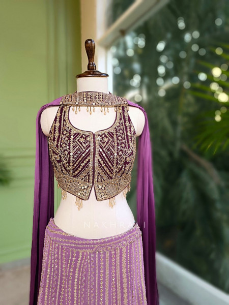 Serenya Purple Sequin Palazzo Set with Choker Dupatta