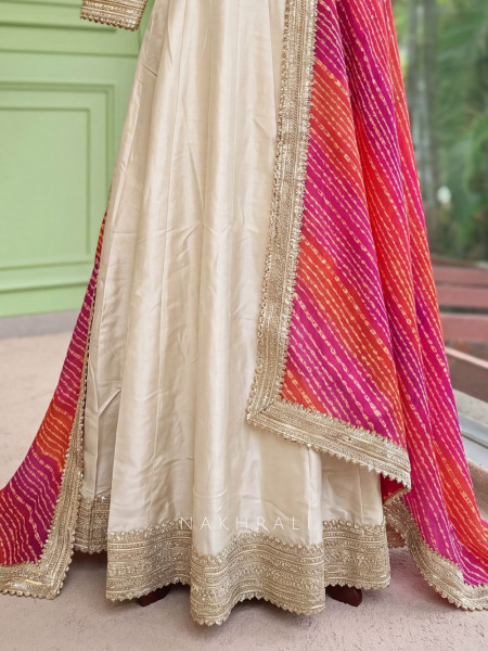 Malhar Cream Anarkali and Sunrise Bandhani Set