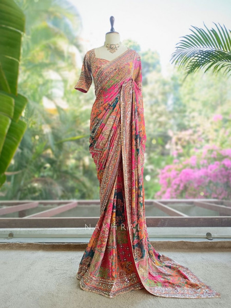 Rangvilasa Multicolor Mirror Embroidered Saree with Readymade Blouse