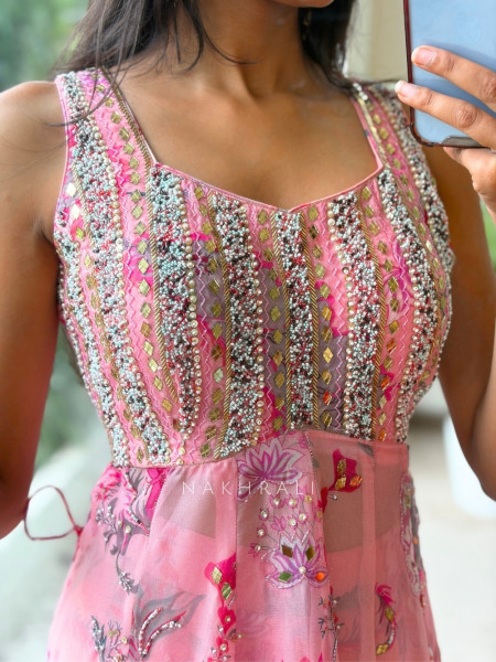 Rhythm Pink Georgette Indo-Western Palazzo Set