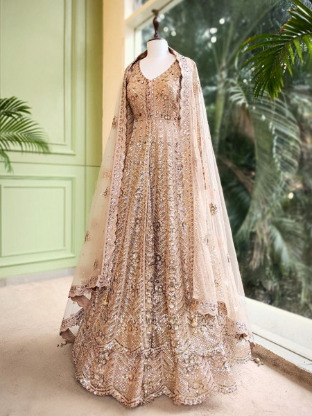Mocha Glam Brown Achkan Pattern Lehenga with Zari Sequin Work