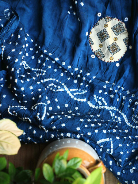 Manjari Blue Bandhej Saree with Running Blouse Piece