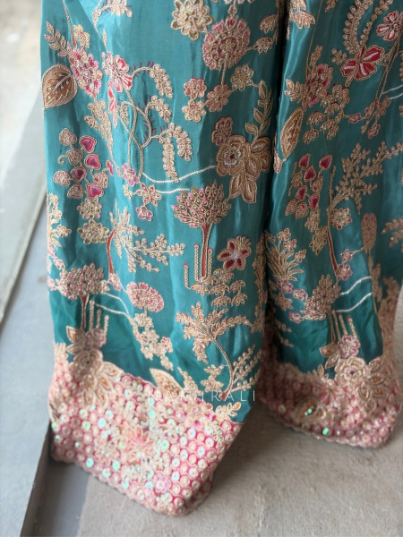 Ishvani Teal Blue Chanderi Silk Indo-Western Jumpsuit