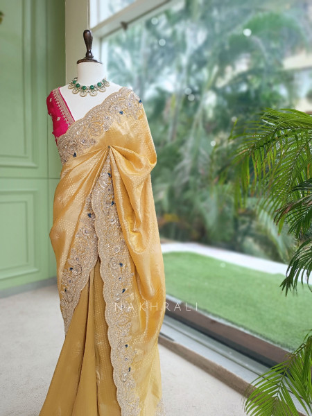 Tanisha Mustard Saree with Zari, Sequin and Beads Work