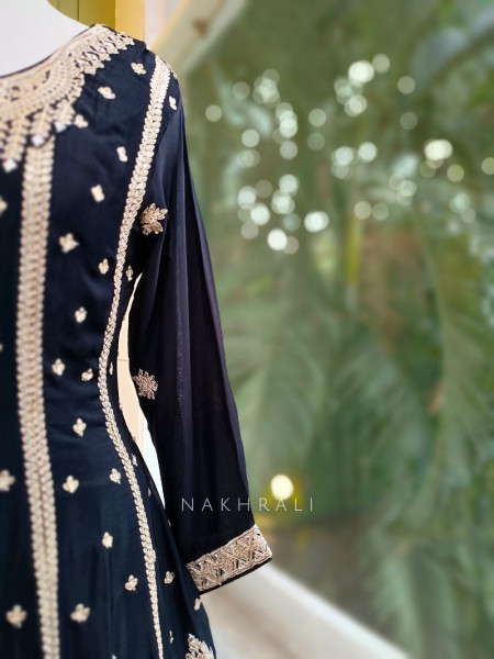 Kiara Black Zari Sequin Embroidered Kurta Palazzo Set with Dupatta