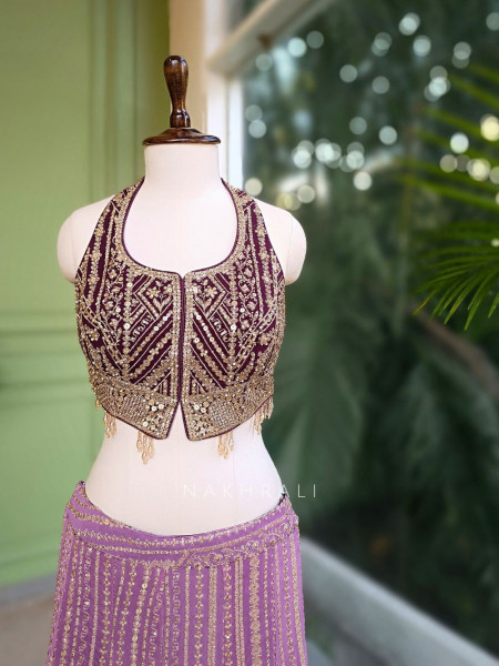 Serenya Purple Sequin Palazzo Set with Choker Dupatta