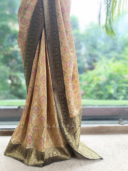 Pushkalini Pista Green Banarasi Georgette Saree