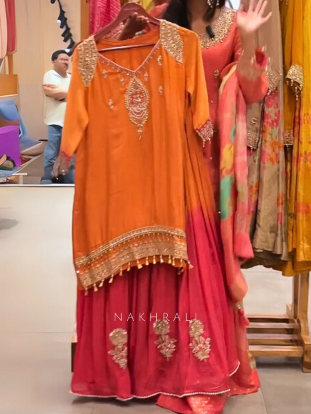 Kesar Gul Orange Zardozi Skirt Suit Set