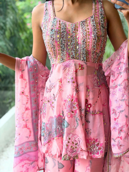 Rhythm Pink Georgette Indo-Western Palazzo Set
