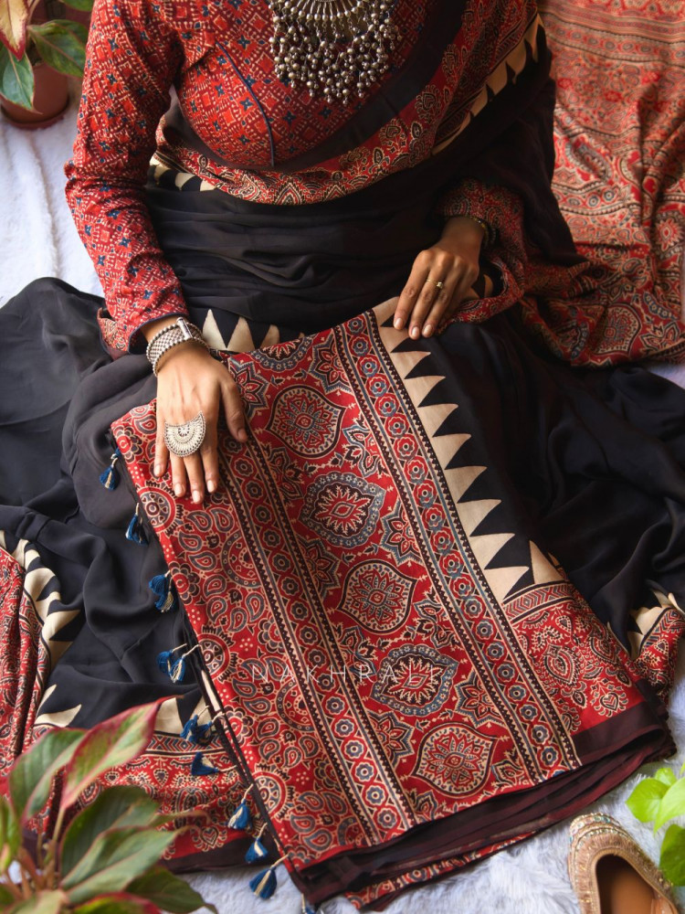 Image of Mohini Red Modal Printed Saree Collection