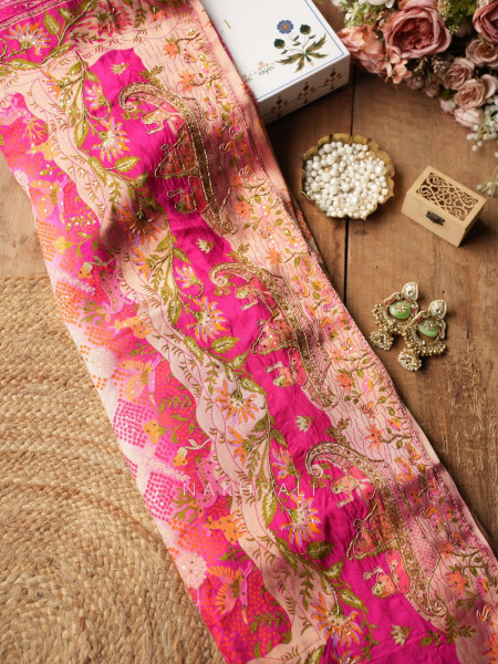 Heritage Bloom Magenta Gaji Silk Saree With Bandhani, Marodi & Gota Work