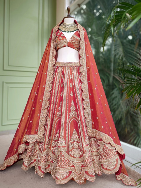 Vamika Rust Bridal Lehenga with Zari & Sequin Work