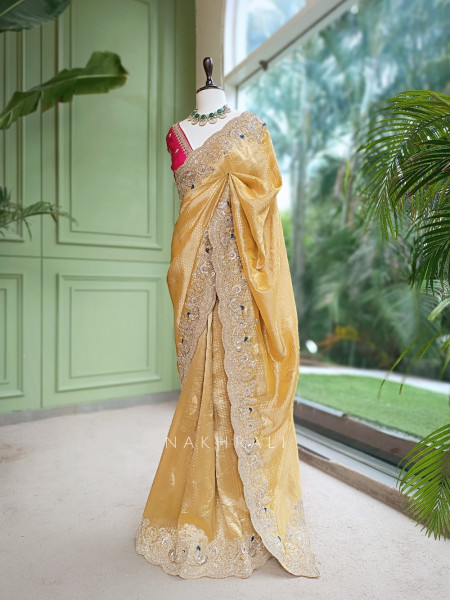 Tanisha Mustard Saree with Zari, Sequin and Beads Work