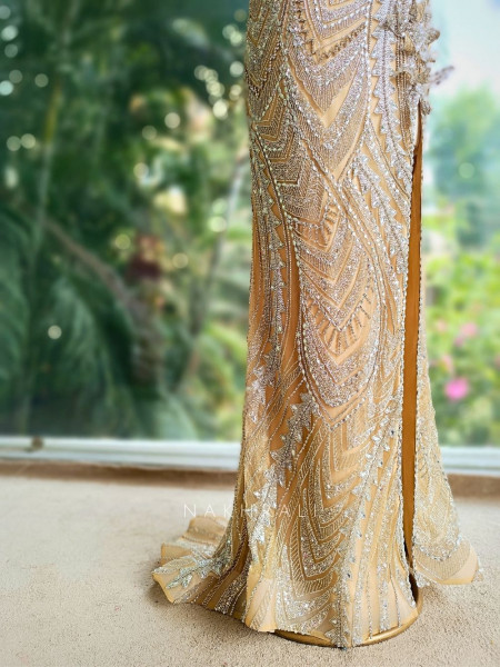 Opal Dawn Golden Gown with Stone, Sequin & Cut Dana Work
