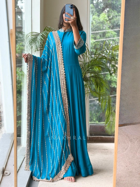 Zaira Faux Blue Premium Faux Georgette Anarkali Suit Set